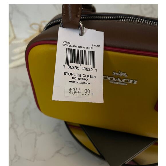 COACH Leather Satchel Crossbody In Colorblock Yellow Gold, Brown, Red NWT - Picture 13 of 13